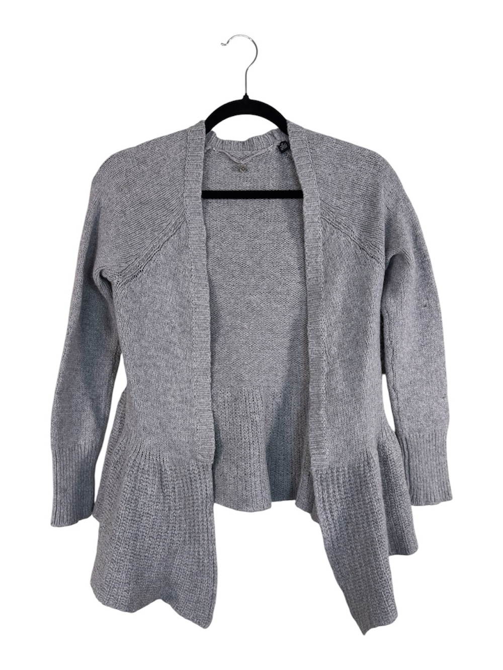 Knitted & Knotted Anthropologie Grey Wool Blend Cardigan Sweater Womens M Peplum